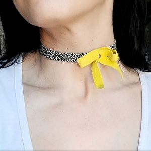 Handmade leather yellow bow choker
